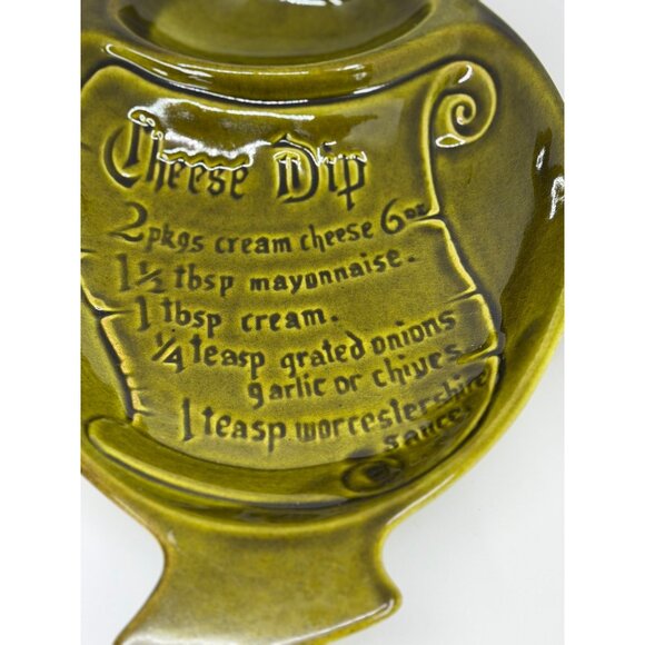 VTG Calif USA S-5 Avocado Green Cheese Dip Recipe Bowl & Cracker Tray 13.5" MCM - Picture 2 of 6